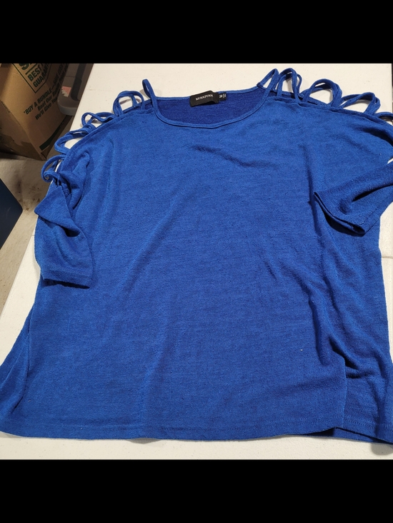 MINKPINK Tops - MINKPINK Royal Blue Cold-Shoulder Loop Sleeve Sweater Top